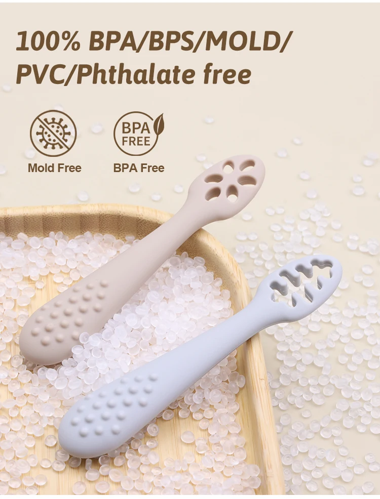 New Product Idea 2024 Infant 6+ Mouths First Learning Babi Feed Spoon Bpa Free Silicon Baby Spoon Set Kitchen
