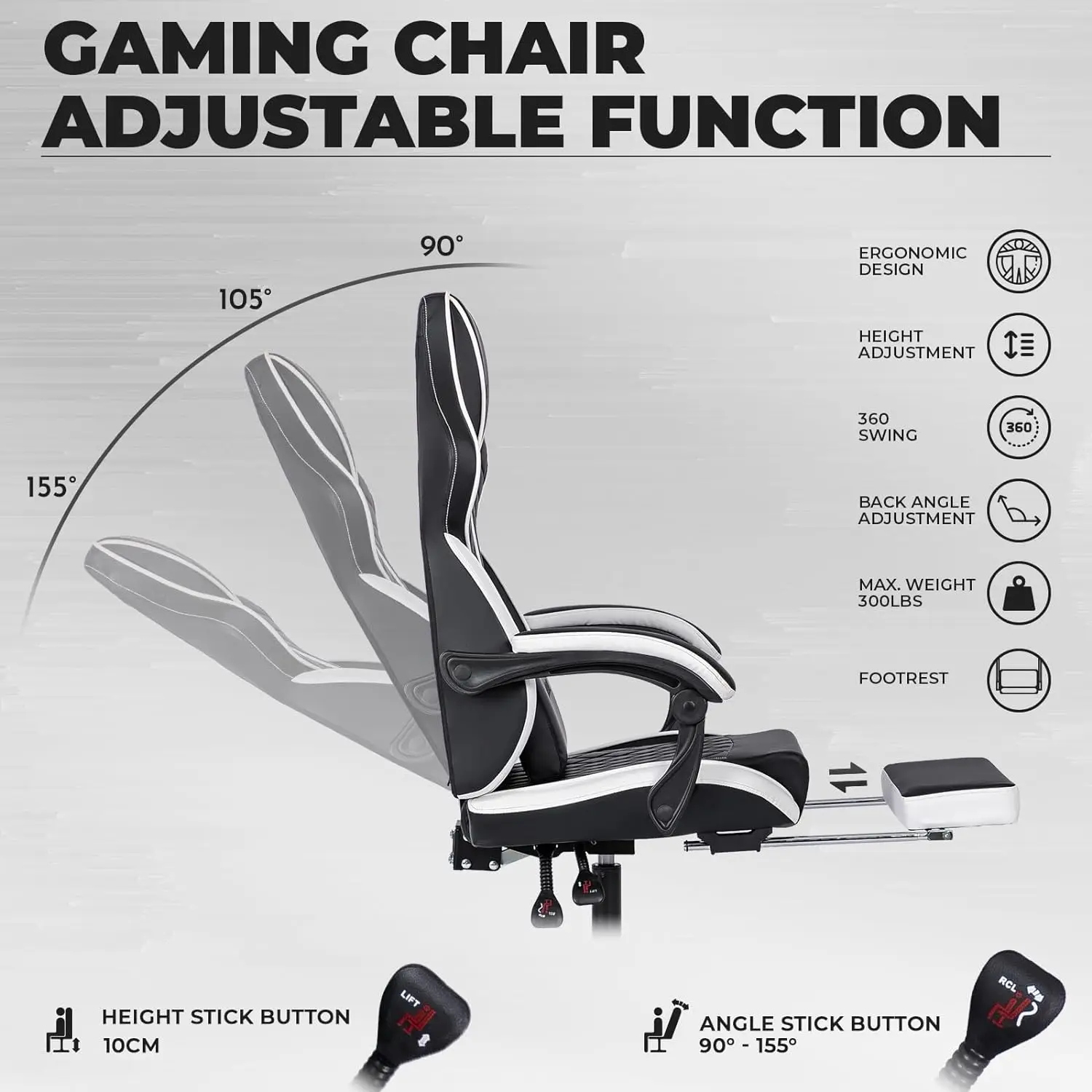 Wholesale Price Ergonomic Office Video Game Gaming Chair with Footrest and Massage Lumbar Support, Adult Gamer Chair with Adjust