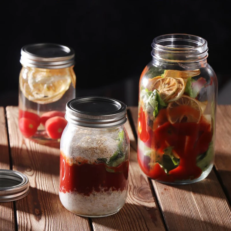 Wide Mouth Glass Mason Jars 16oz storage jar containers with metal split lid for pickle snacks jam honey