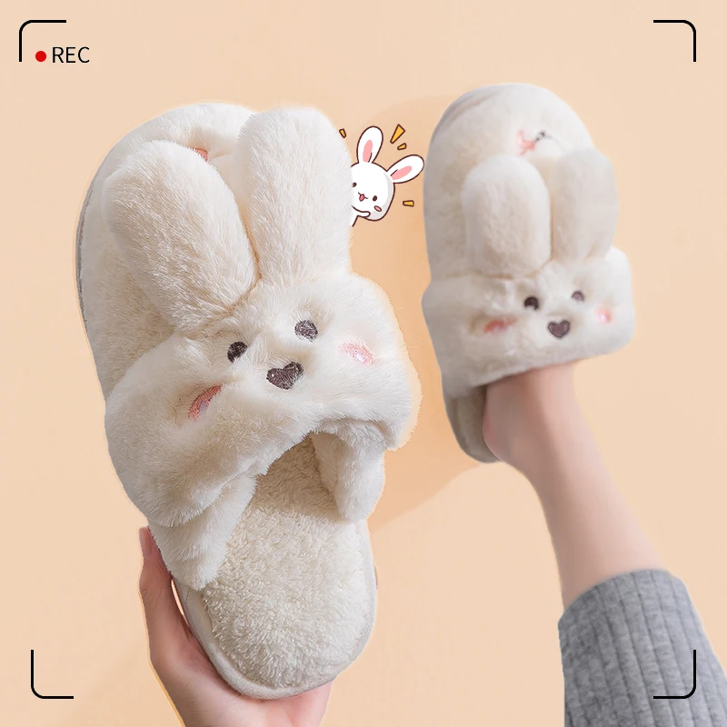 2022 trend cute rabbit warm cotton fluffy cotton home women couple slippers