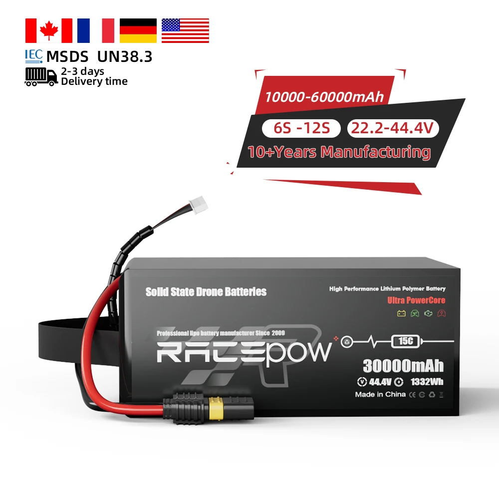 Высокая плотность 6S 12S 14S 24S 30000mAh 46ah 60Ah полутвердотельный Аккумулятор для дрона