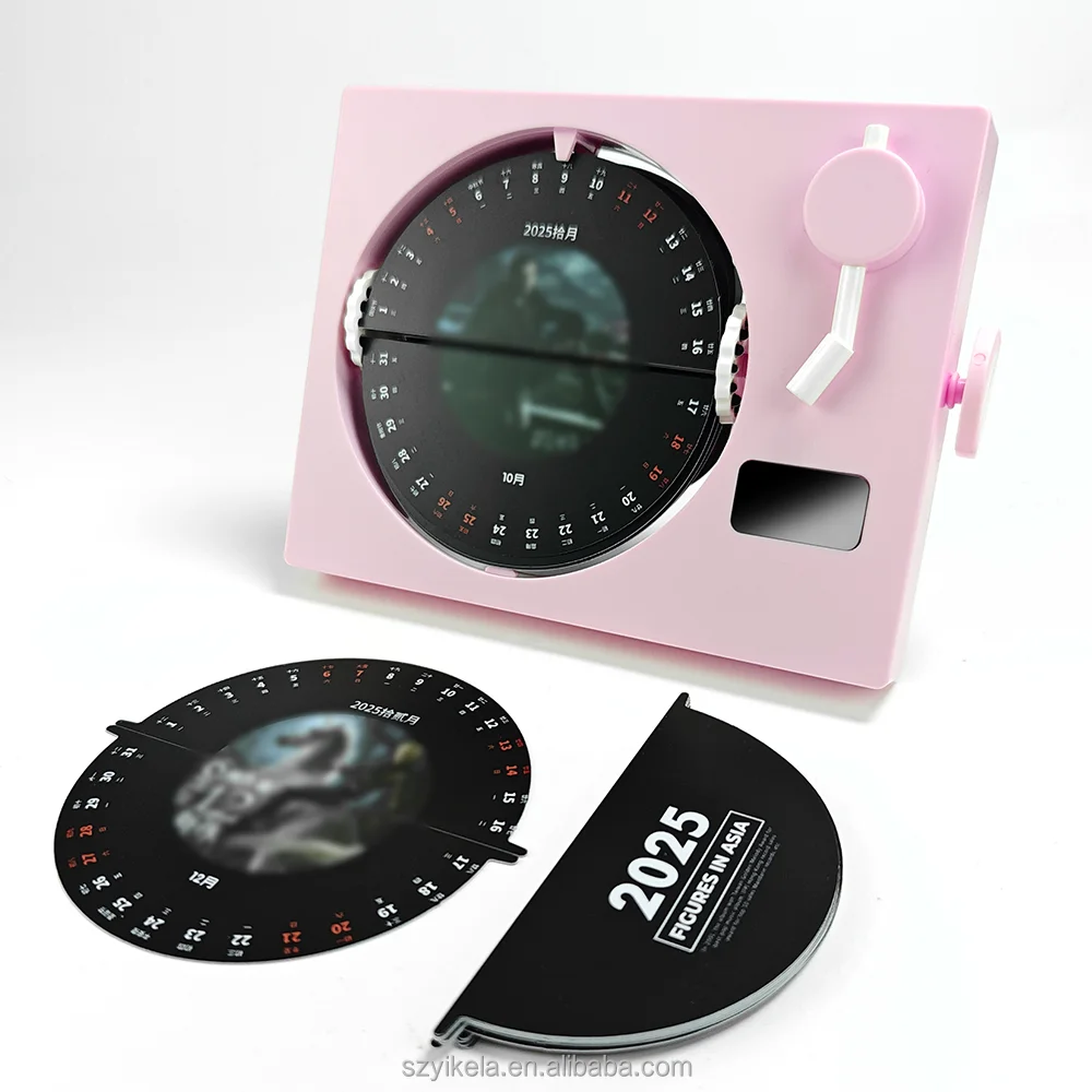 Tik Tok Hot-Selling Mechanical Rotating 2025 Desk Calendar,Creative Postcard Desk Clock Calendar,Customizable Star Scenery Movie