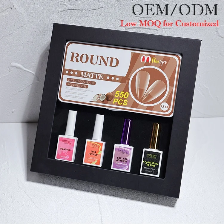 Unigel Hot Sale Press On Nail Gel Glue Super Adhesive Tips Soft Gel Polish Set Combo Box