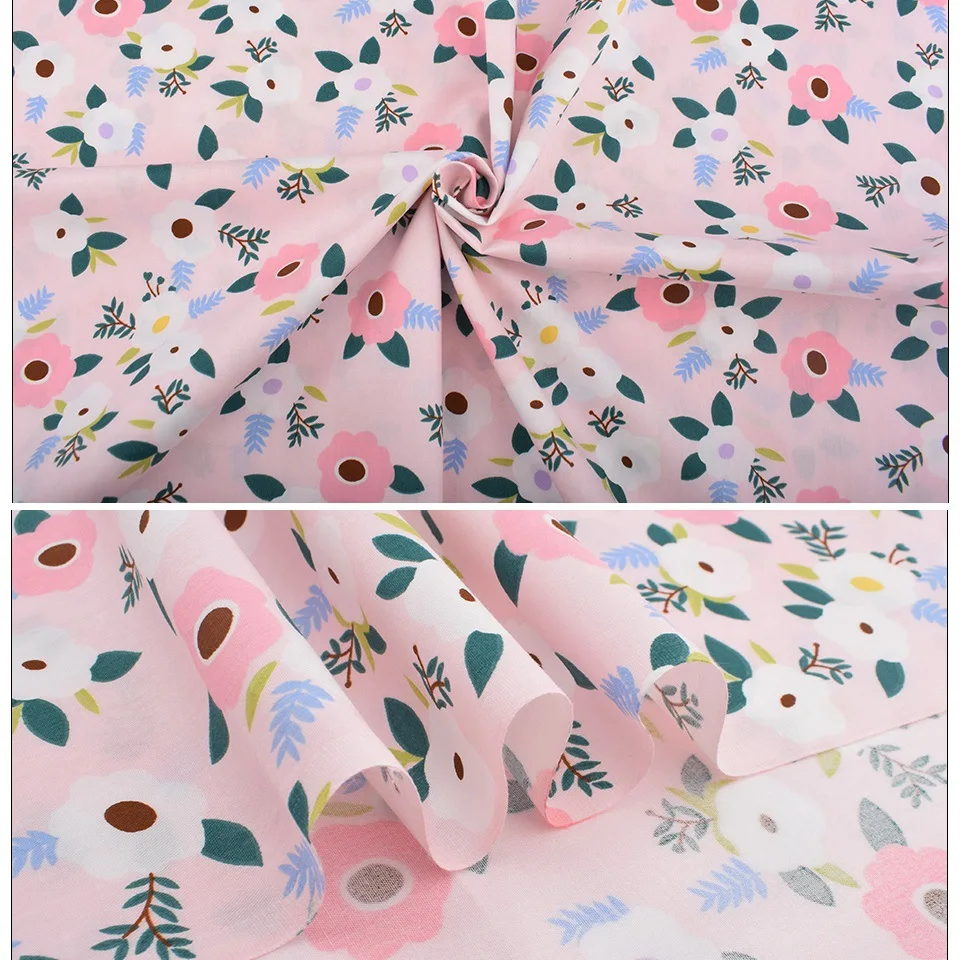 7pcs Pink Floral Print Cotton Fabric Squares Bundles Precuts Quilt Squares Patchwork Bundles for DIY Sewing Art Craft