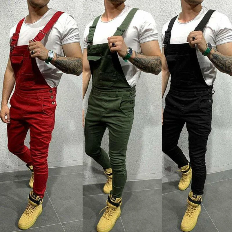 
New Arrival Fashion Causal Mens Denim Overalls Jeans Cargo Pants Jumpsuit Men 