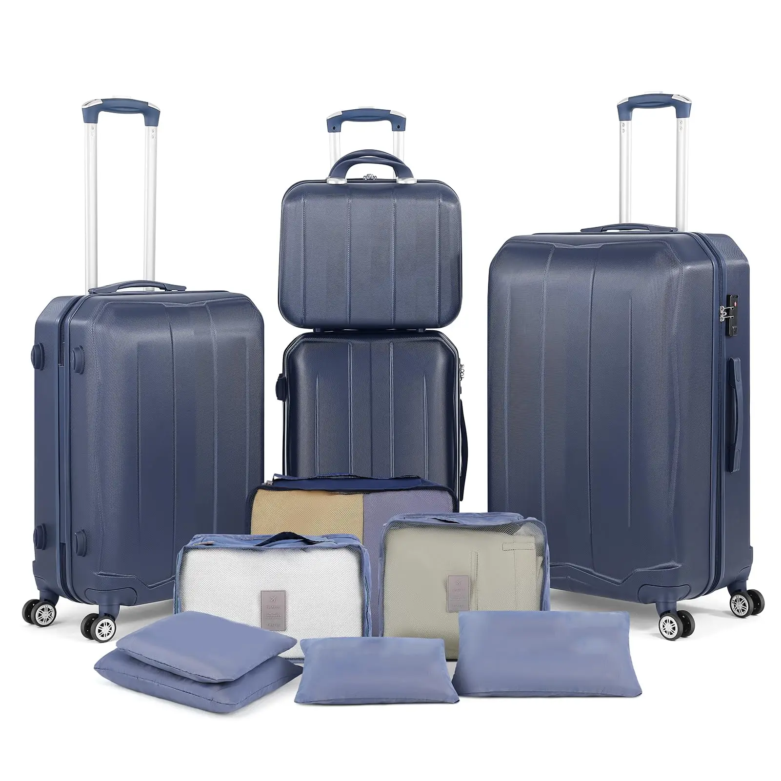 Luggages Sets 4 Piece Sets Lightweight  with Wheels ABS Durable Suitcase Double Wheels TSA Lock Luggage Travel Set - Dark Blue