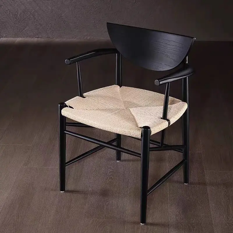 Nordic Modern Furniture Kitchen Restaurant Dinning Solid Wood Side Cane Seat Woven Rattan Dining Chair