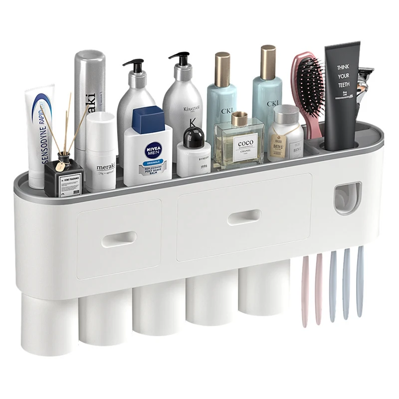 Multi-Functional Non-punching Creative Bathroom Toothbrush Rack For Gargling And Placing Cosmetics