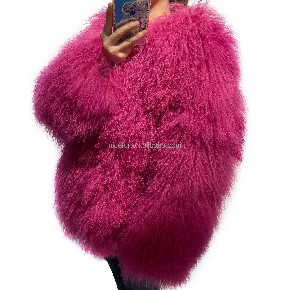 Wholesale Winter Luxury Lamb Fur Jacket Crop Real Mongolian Fur Coats For Women