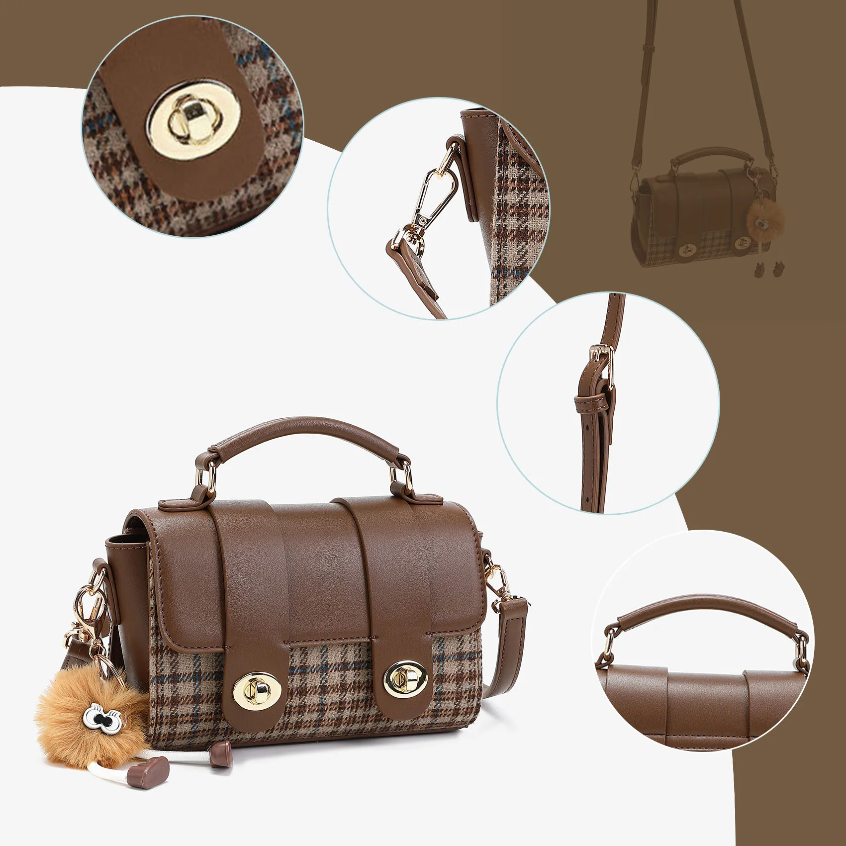 FANXI Customized Logo Hot Handbag Women Checked Handbag Shoulder Slant Cross Girl Retro Purse Casual Messenger Bag Four Seasons