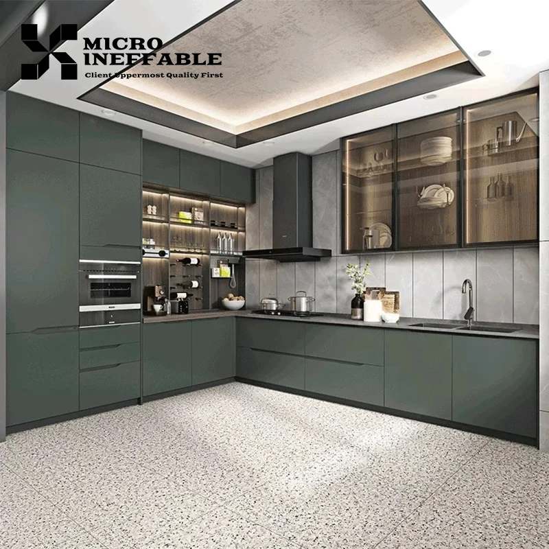 Luxury Design Furniture Cabinets Glossy Brown Wooden Kitchen Modular Cupboards Cabinet Furniture