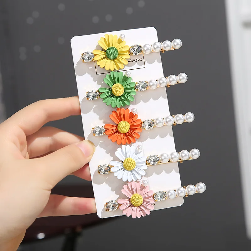 Custom The new summer fresh small Daisy hair clip South Korea East Gate web celebrity hair ornaments pearl BB clip