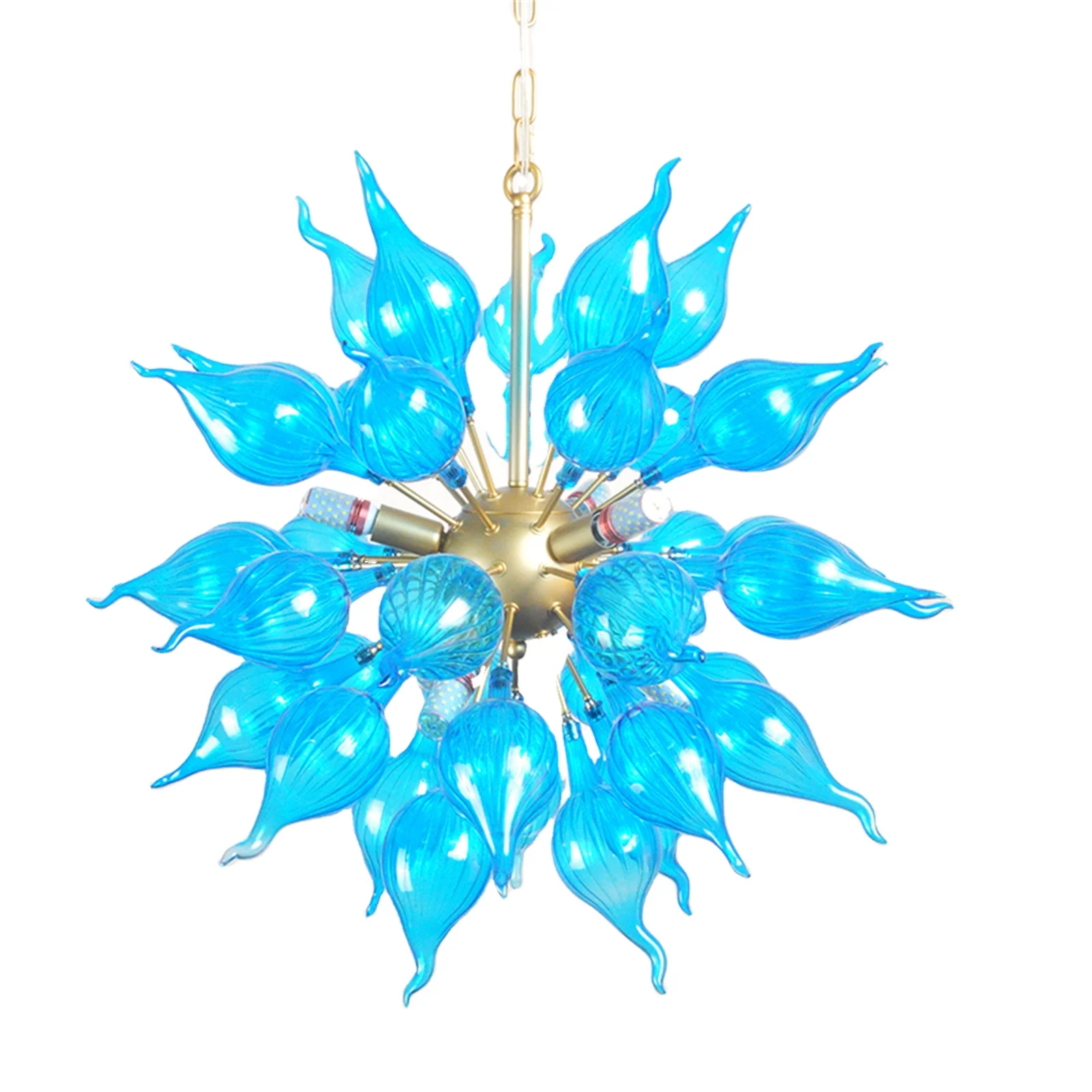 Blue Hand Blown Chandelier Living Room Modern Indoor Decor Frosted White Glass Chandeliers Hanging Pendant Lamp with LED Bulbs