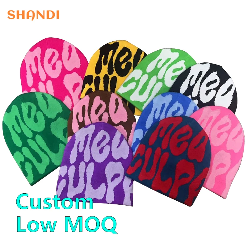 Custom Low MOQ Embroidery Knitting Hat Women Men Free Size Jacquard Knitted Hat Acrylic Winter Beanie Hats