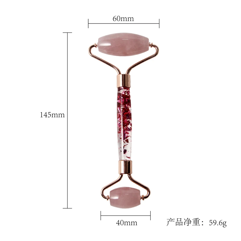 Custom Logo Transparent Crystal White Quartz Jade Facial Roller Natural Rose Quartz Face Pink Dries Flower Jade Roller