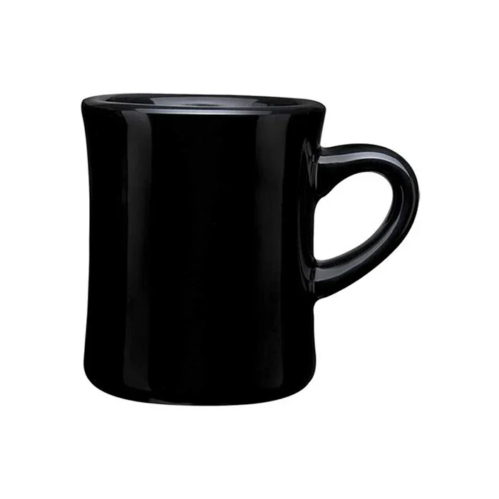 Ceramic Narrow Waist Shape Classic Diner Mug Glossy Black Coffee Mug