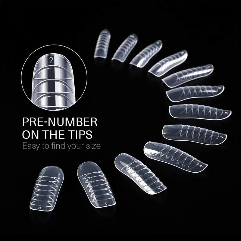 Custom 120pcs 12 sizes clear full cover extension tips plastic nail dual form tools
