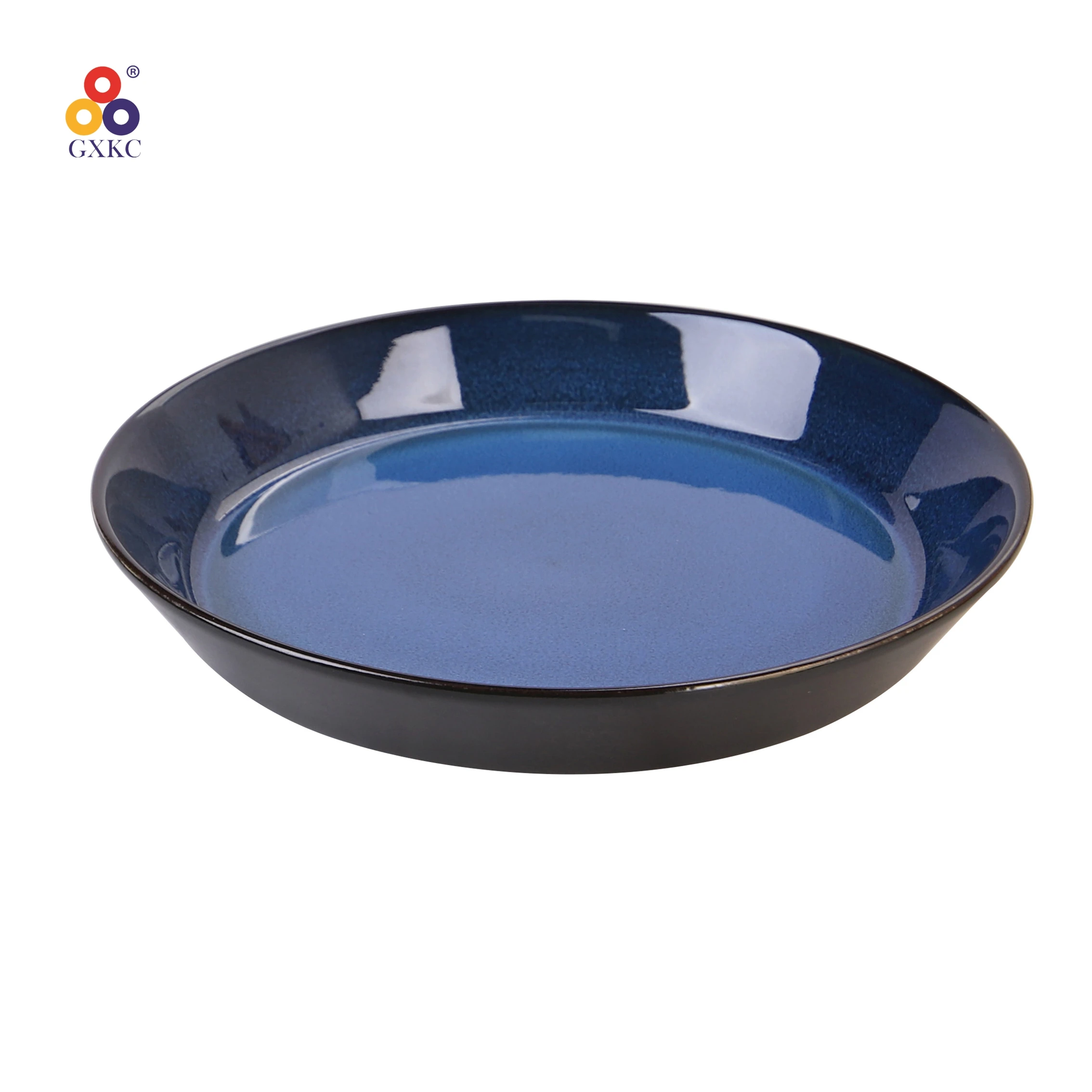 Sanhuan kitchenware stoneware tableware royal blue reactive glazed ceramic dinner salad bowl sweet plates dinnerware sets