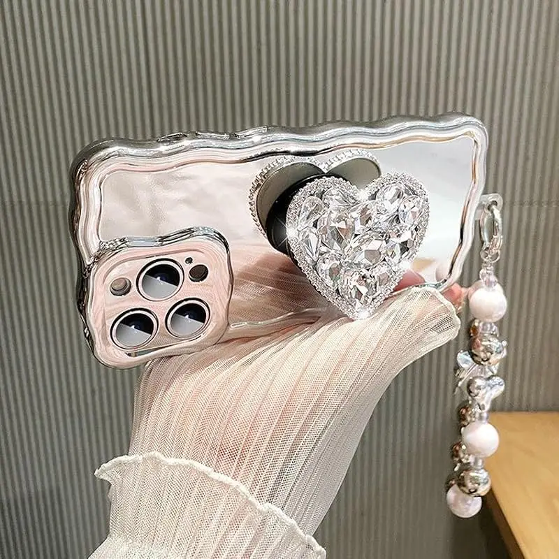 Mobile phone accessory manufacturer bulk sale plated fancy luxury charms mirror diamend mobile phone and covers for iphone15