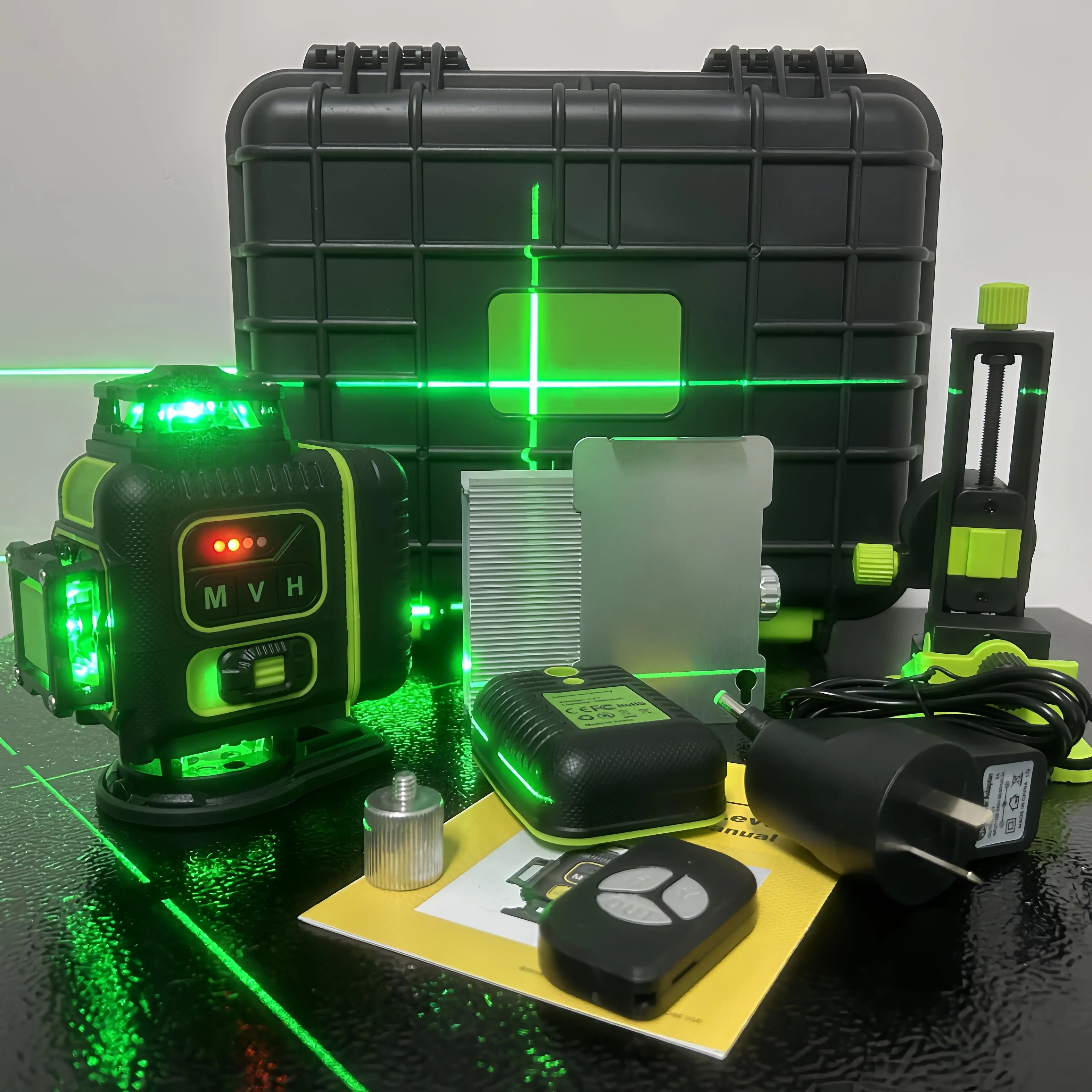 4D 16 Lines Remote Control Multifunctional Laser Level Tool with Self Leveling System Function Green 4x360 Cross Line Lasers