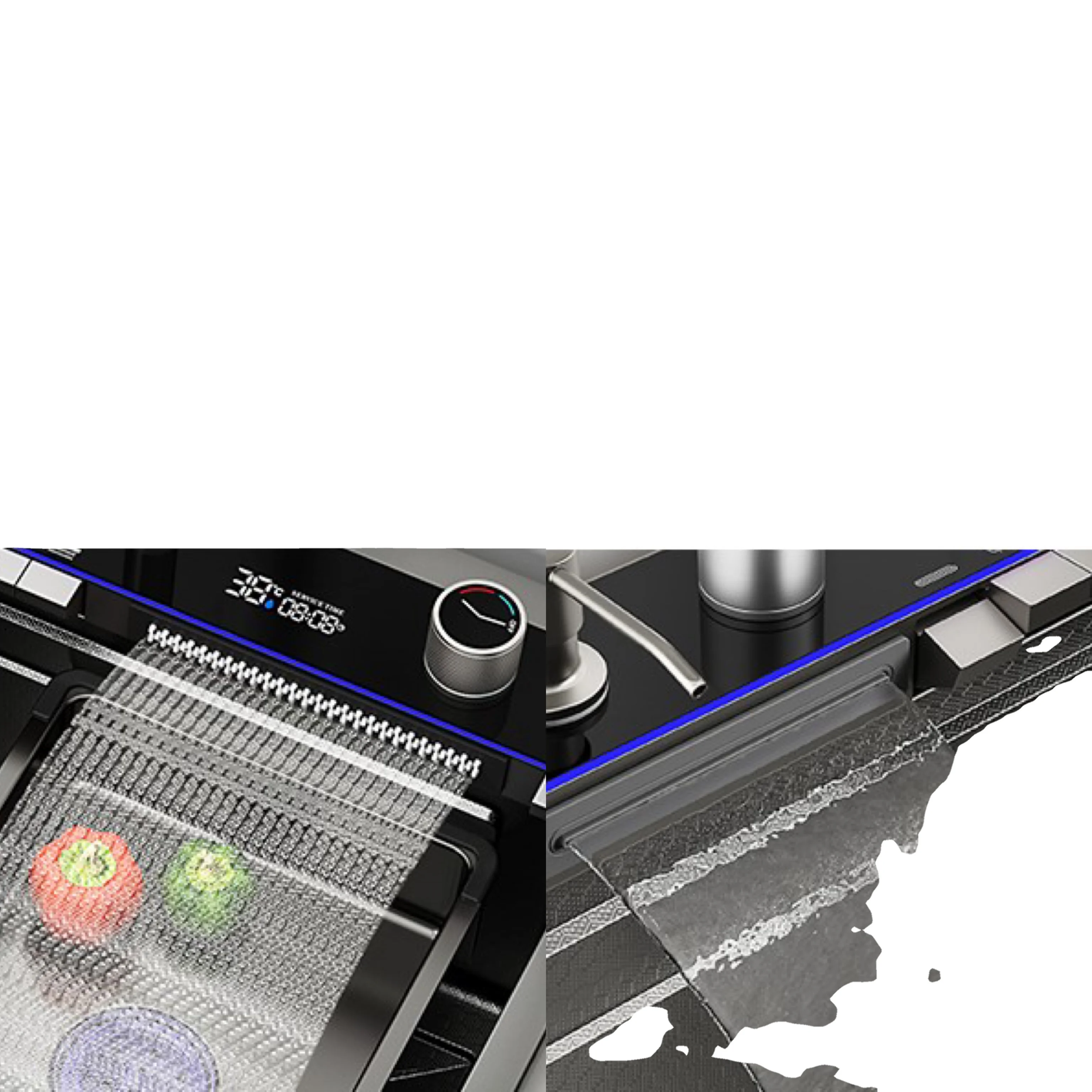 Stainless steel durable single large bowl kitchen sink Led digital display waterfall kitchen sink with cup washing machine