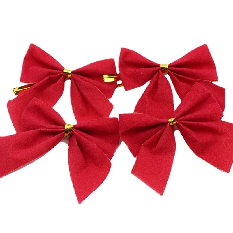 5cm Mini Xmas red Bow Ornaments  12pcs Per Set Christmas Ribbon Bow for  Christmas Tree Topper Outdoor Decorations Stock