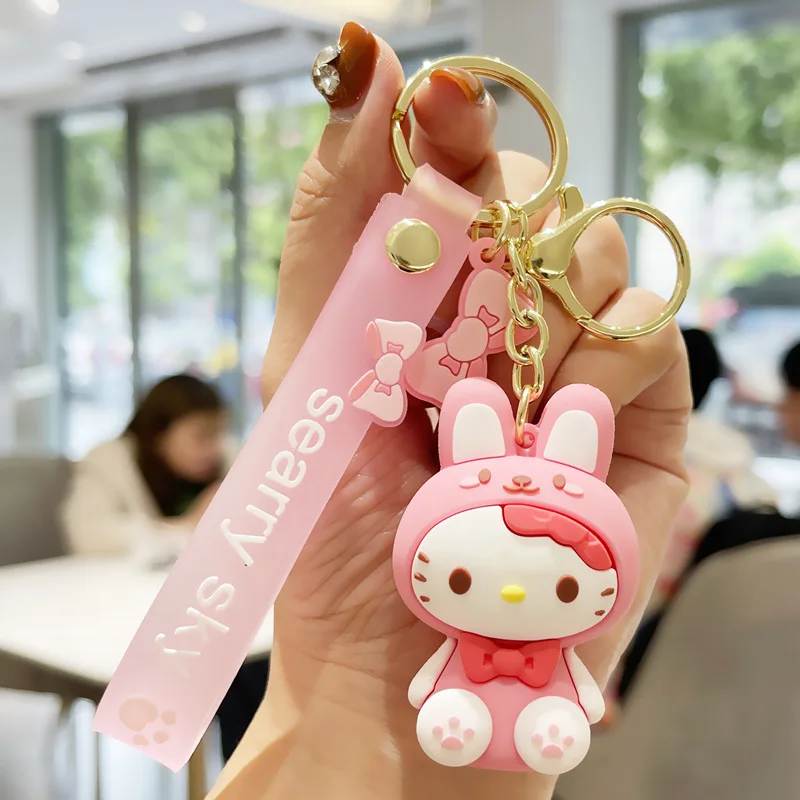 Cute Kuromi Melody Sanrio Keychain Kawaii Cartoon Big Eared Dog Frog Pudding Dog Penguin Women Bag Pendant Key Chain