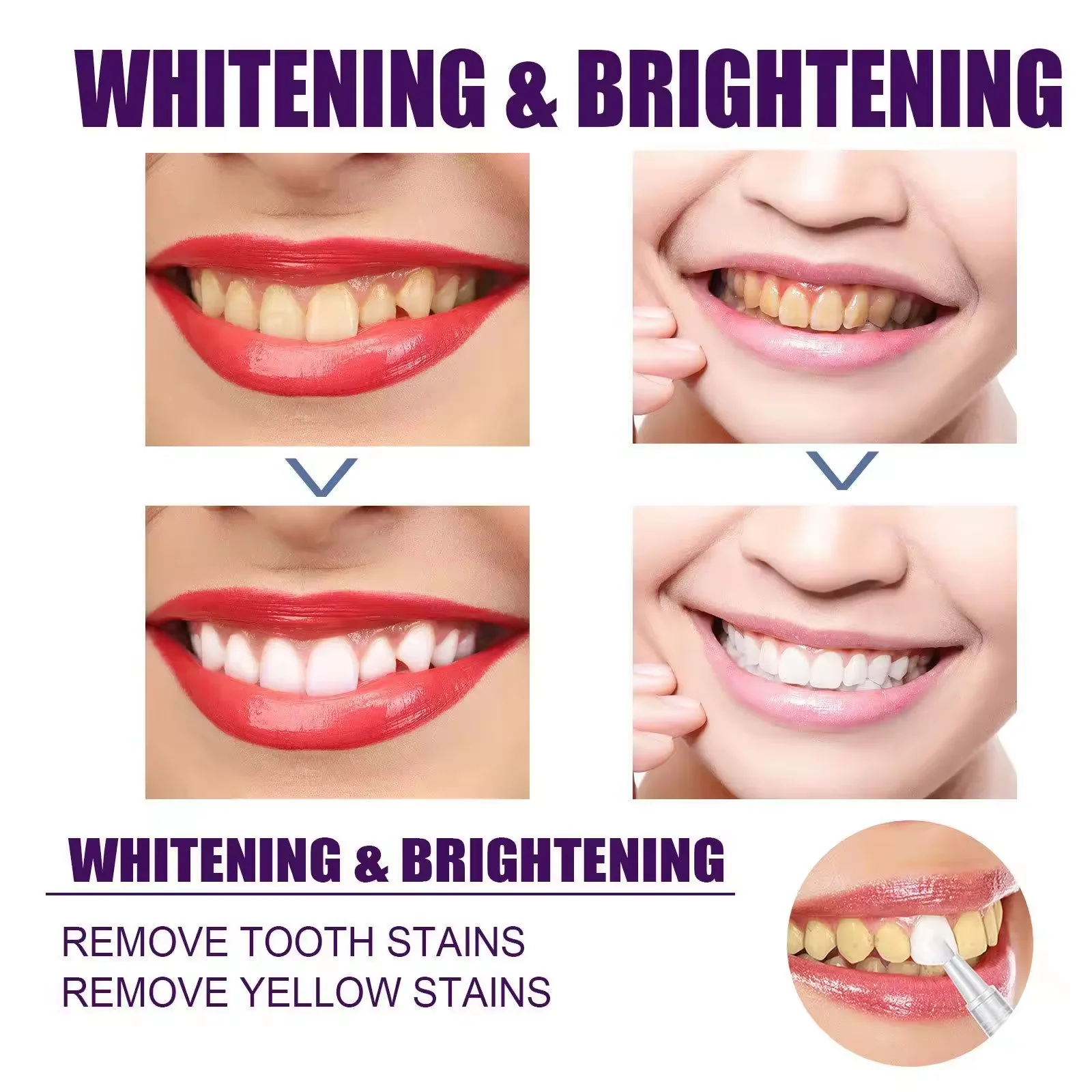 White Teeth cleaning removal of stains anti-pigmentation oral care veener tooth brush V34 Purple Toning Teeth Pencil
