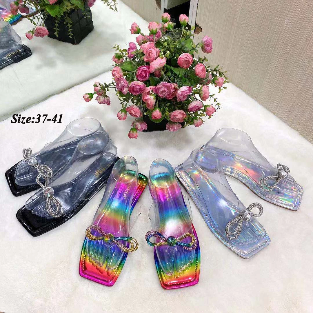 Шлепанцы женские со стразами, мягкие Нескользящие сандалии, пляжные тапочки, плоская подошва, дешевые, лето 2021