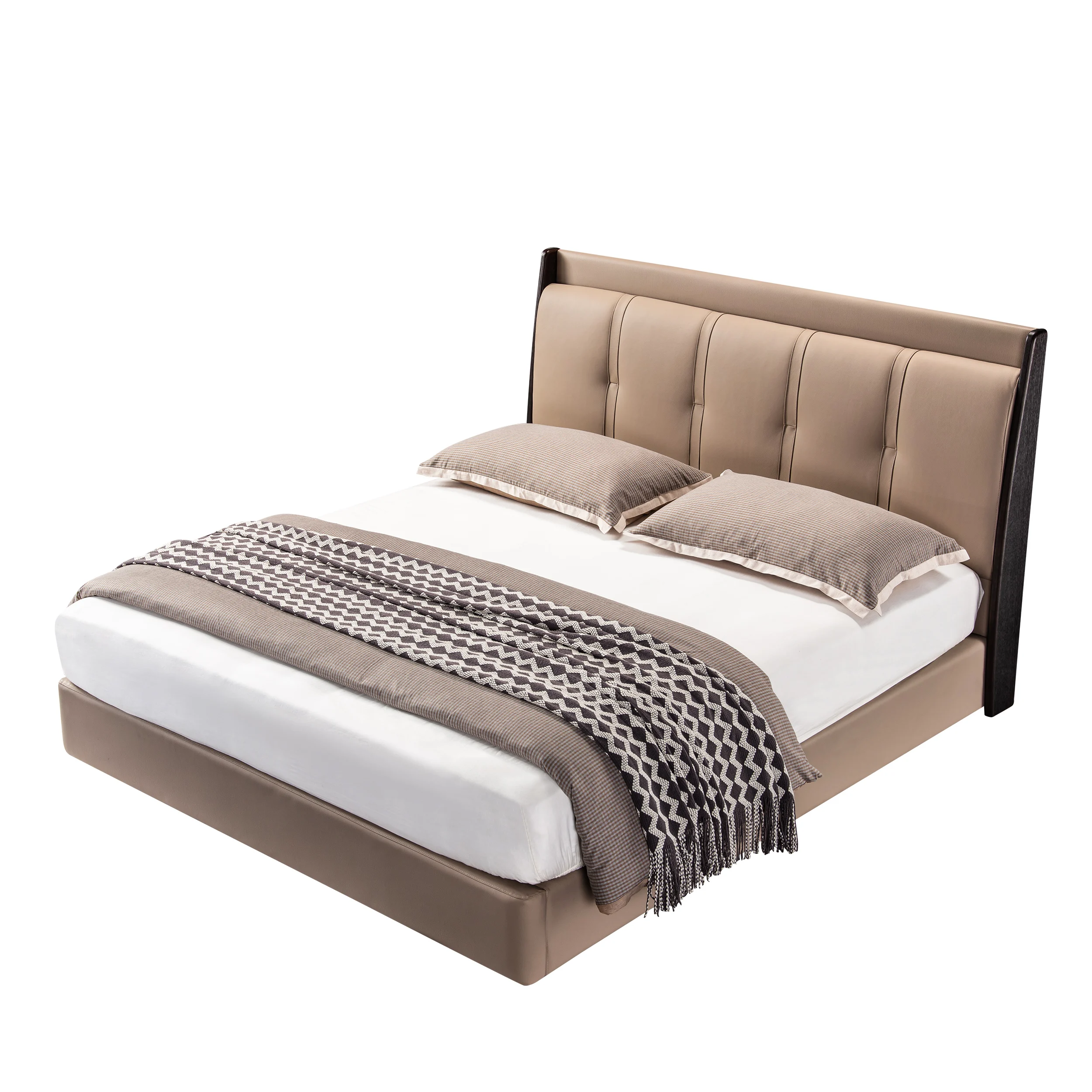 wooden Pine trim fixed row frame Leather king Bed Set For Home Furniture Bedroom