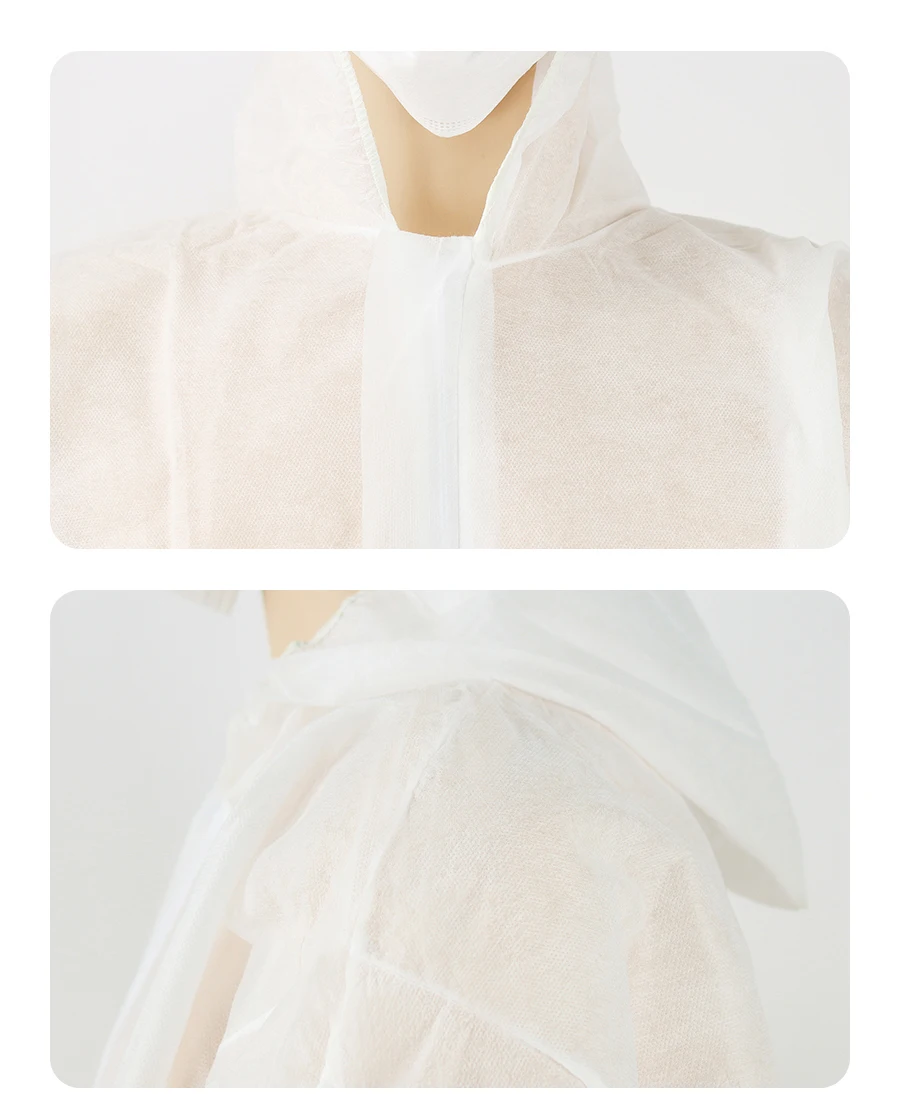 In Stock Disposable Nonwoven Microporous Sms Pp Protective Coverall White Cheap Type 5_6 Ppes Disposable Suit Safety Clothing