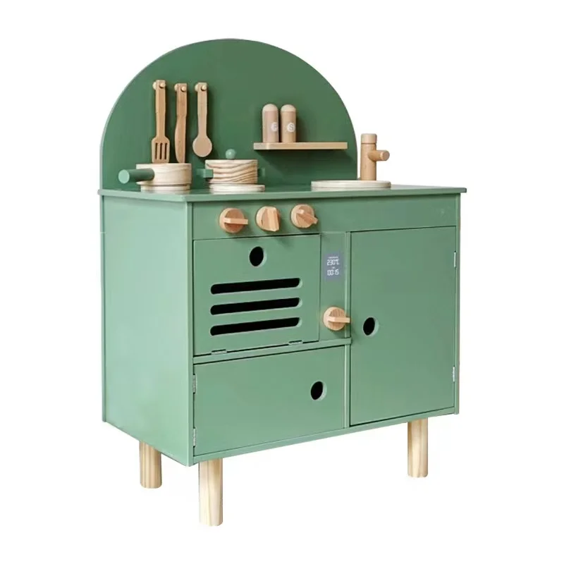 2022 New Wholesale Dropshipping Kids Pretend Cooking Set Nordic Retro Style Wooden Kitchen Toys Play Set
