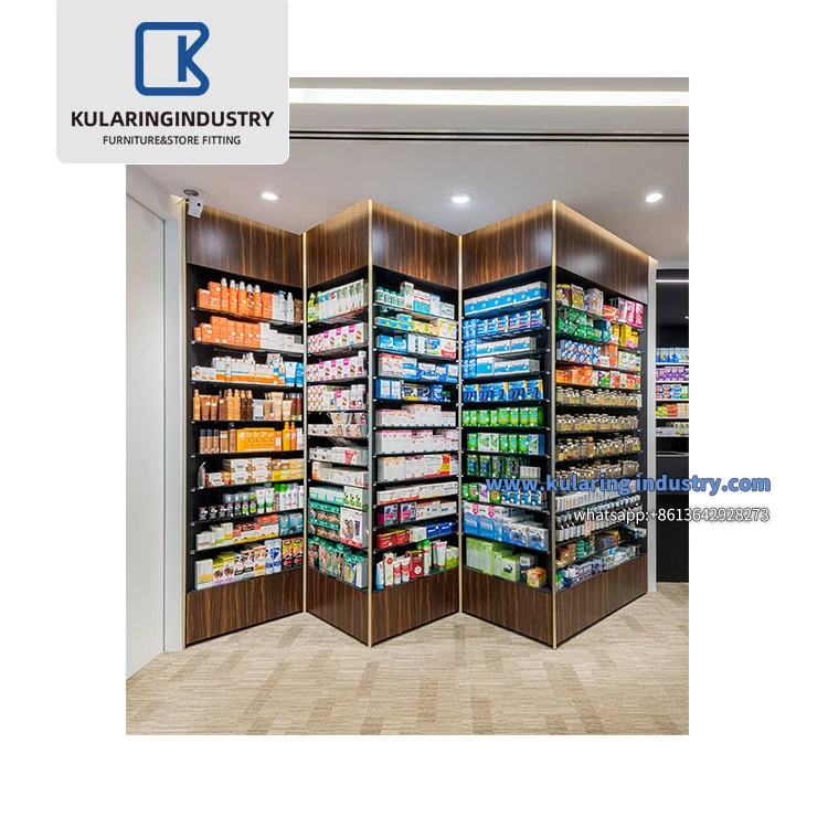 Retail Pharmacy Decoration Customized Medical Pharmacy Shop Glass Wood Furniture Shelves Cabinet For Pharmacy Store Display