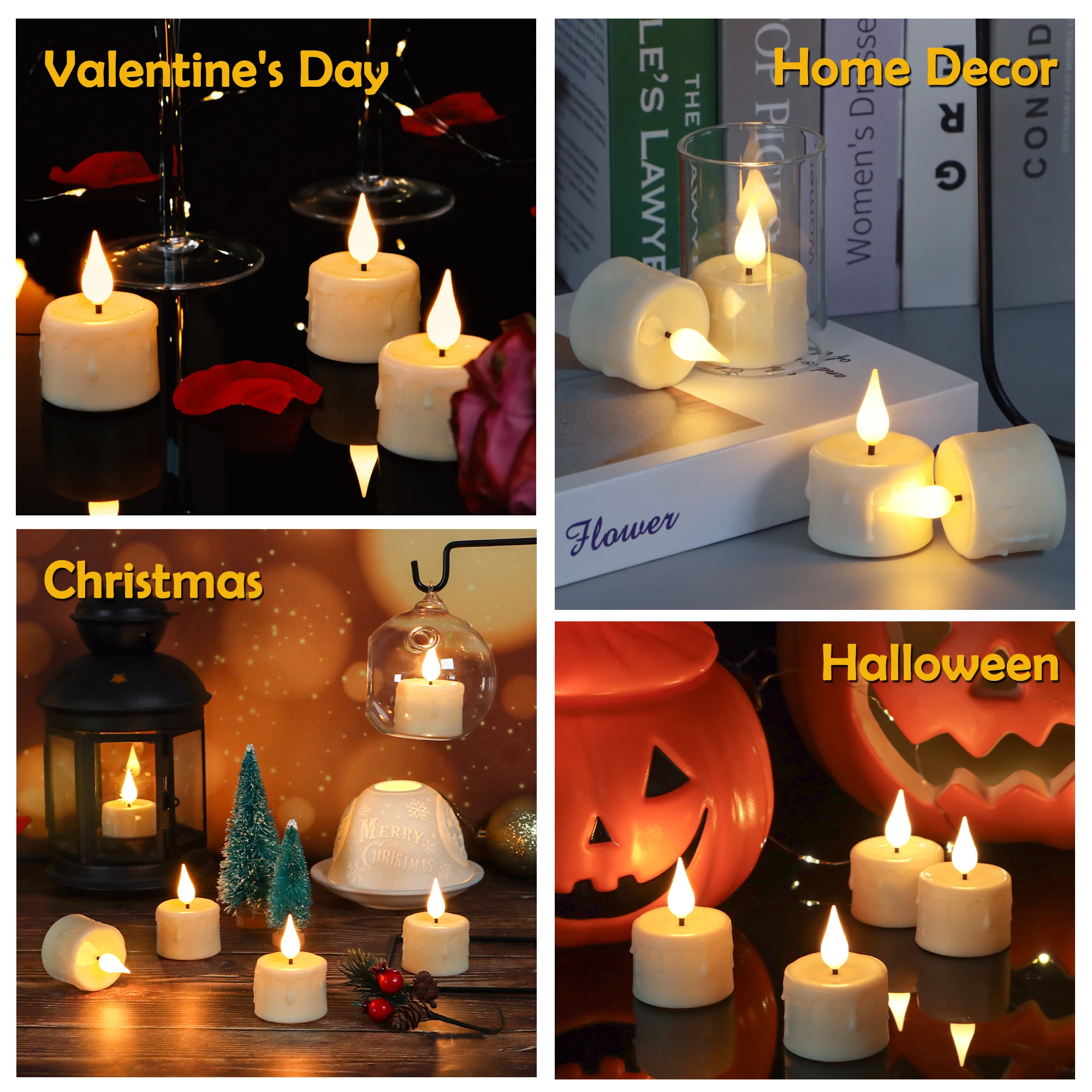 Pack of 6 Tea lights Candles with Remote Timer Flickering USB Rechargeable Electric LED Tealight Candles