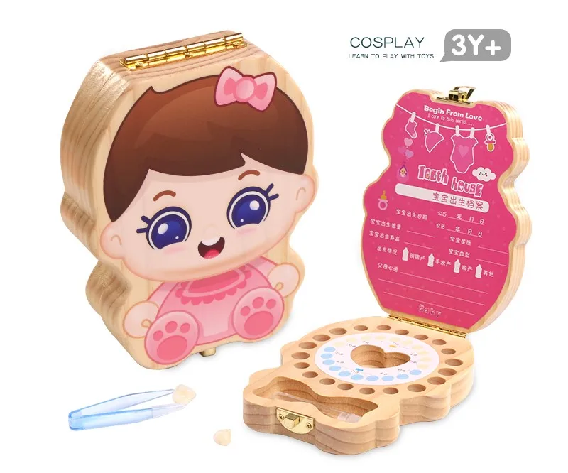 Factory Price New Hot Children Boy Girl Deciduous Tooth Box Wooden Milk Teeth Box Wooden Baby Teeth Box