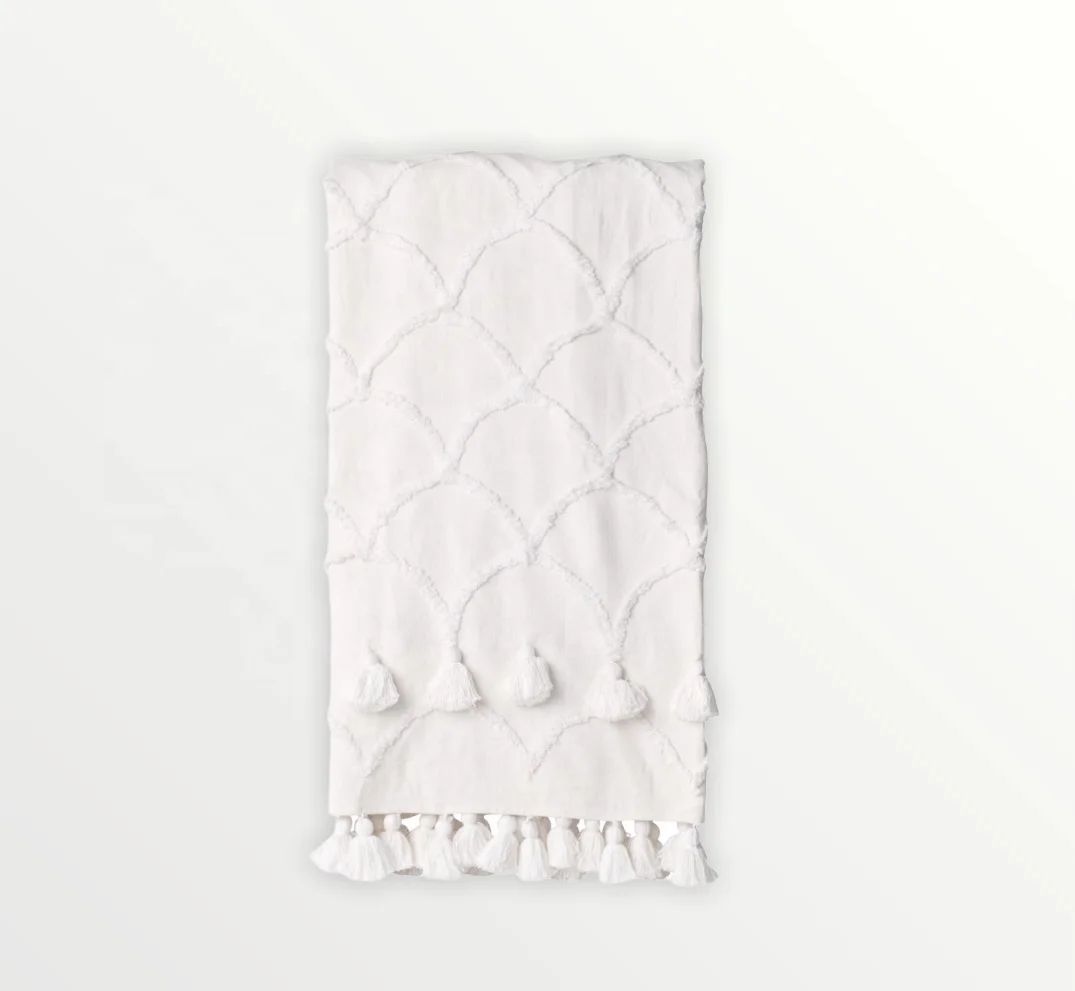 
super luxurious pompom handmade cotton woven decorative throw blanket  (62013017769)
