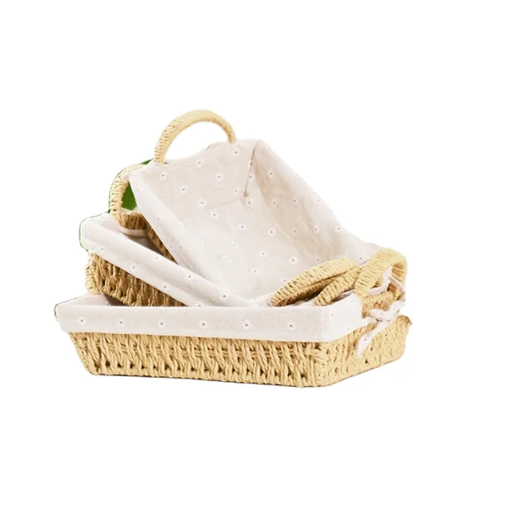 Factory rectangle decorative rope storage baskets iron frame storage basket set Paper rope woven storage baskets with liner
