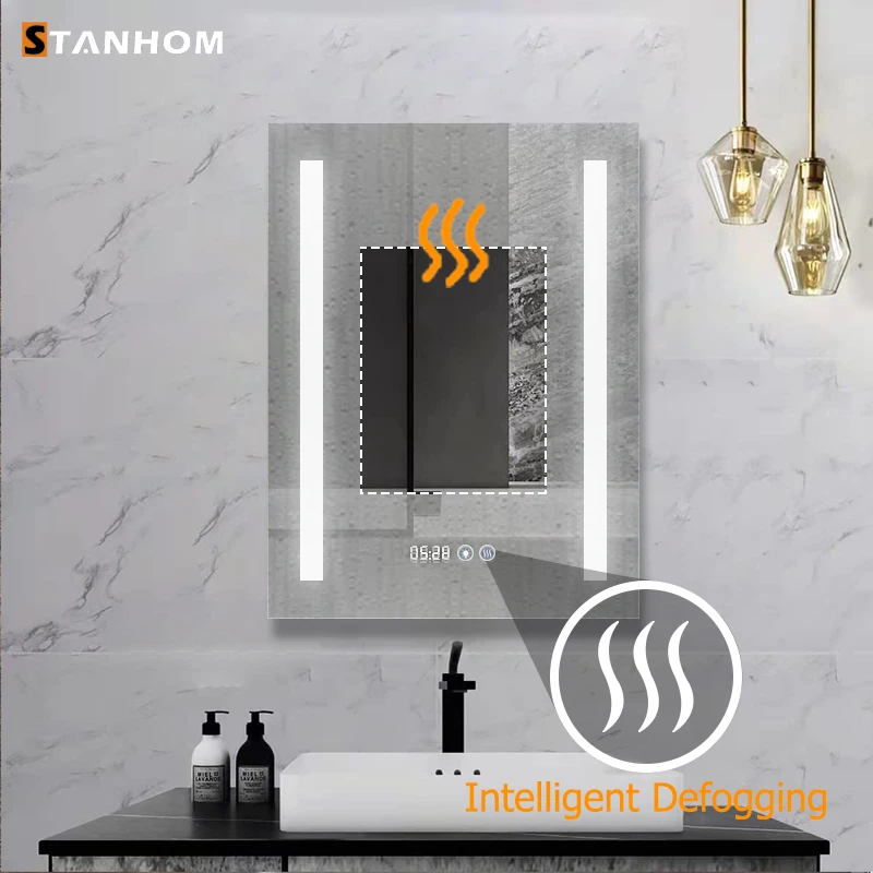 STANHOM Wall Mounting Automatic Anti-Fog Illuminated Blue-tooth Mirror with LED Light