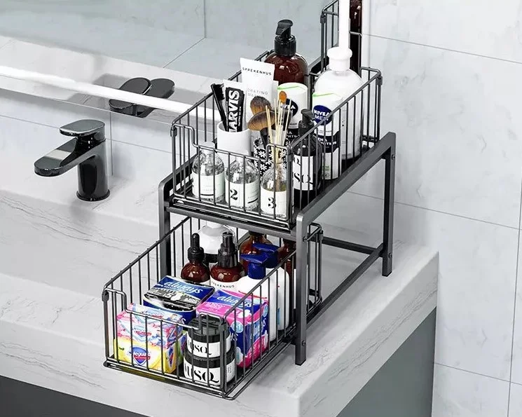 Hot Selling Sewer Sink Rack Cabinet Storage 2 Layer Detachable Kitchen Sundries Storage Organizer