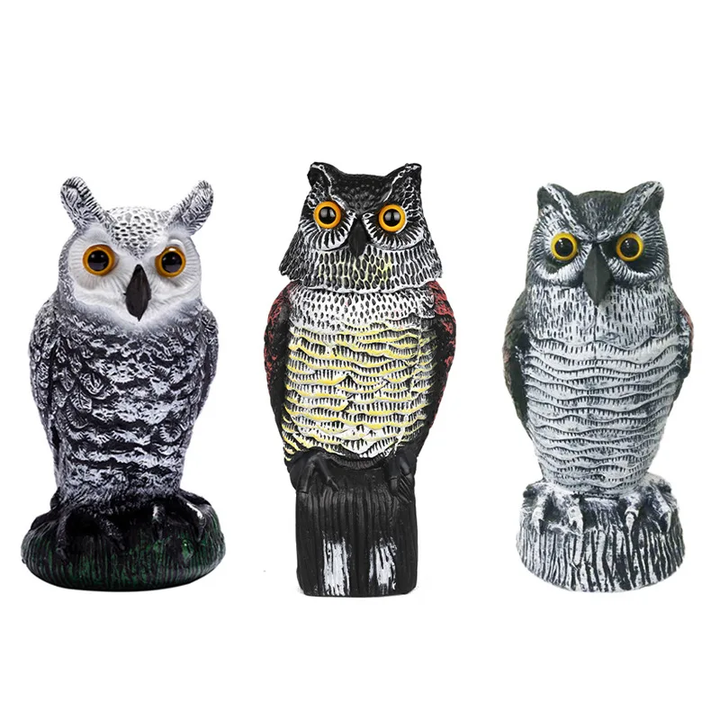Simulation Owl Outdoor Garden Rotating Head Owl Bird Deterrents Bird Scarecrow Fake Owl Decoy Sculpture