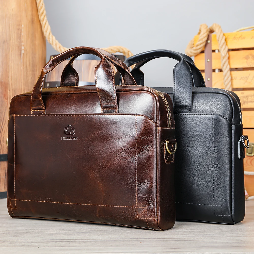 NIUCUNZH Genuine Leather Business Office Briefcases Men Leather Messenger Bag Leather 15 inch Laptop Bag Briefcase for Men