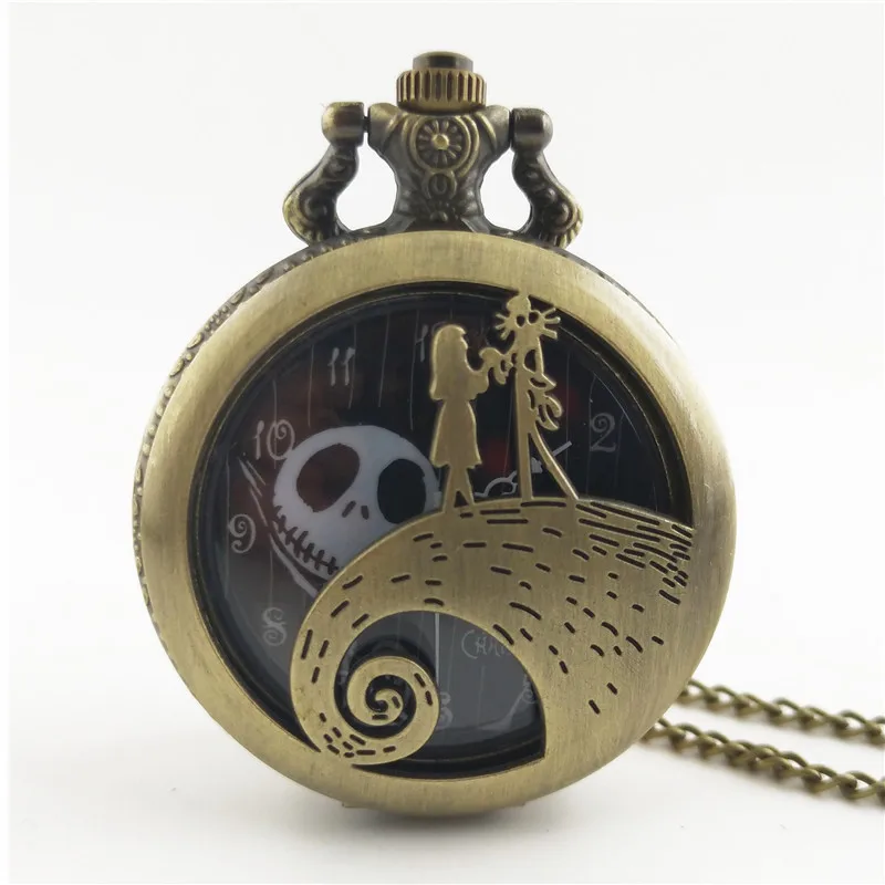 Vintage Bronze Alice in Wonderland Christmas Surprise Theme Romantic Date Girl Hollow Watch Necklace pocket watch