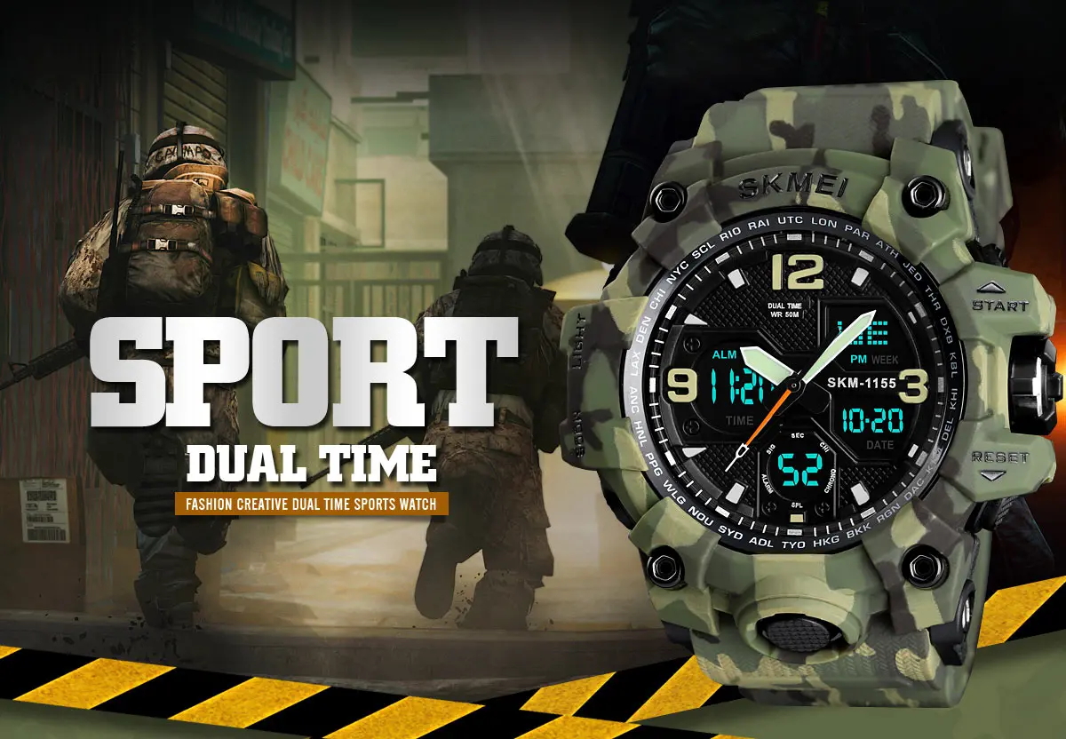 Top sale Relogio skmei 1155b Wholesale 50m waterproof Men Wrist Cheap LED analog Digital Sport Watches