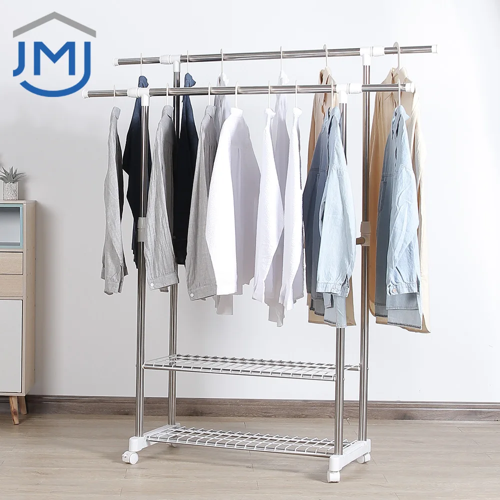 2021 OEM Custom Clothes Stand Hanger with Wheels Stainless Steel Clothes Rack