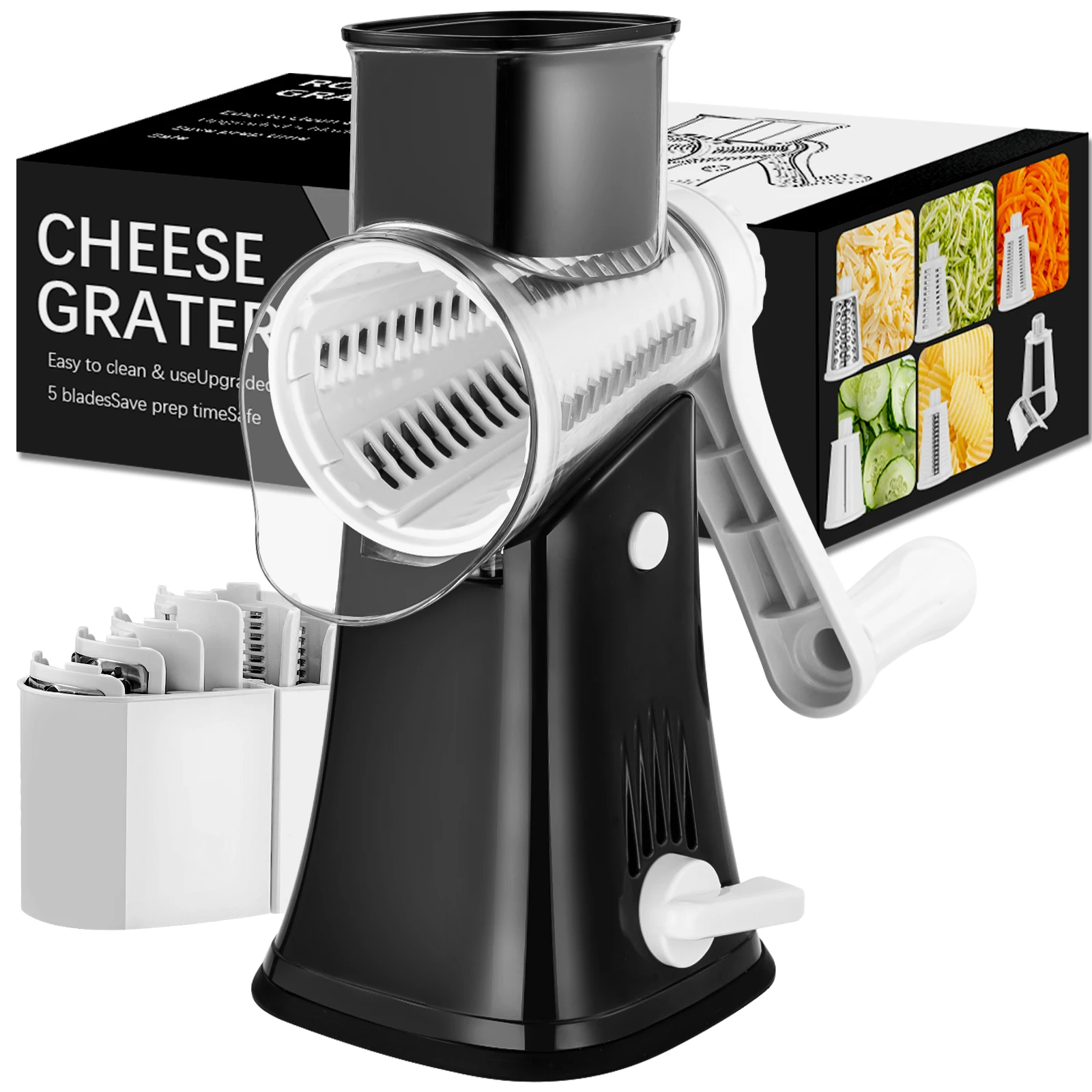 Factory Supply 5 In 1 Rotary Cheese Grater Hand Crank Stainless Steel Rotary Cheese Graters Graters For Kitchen