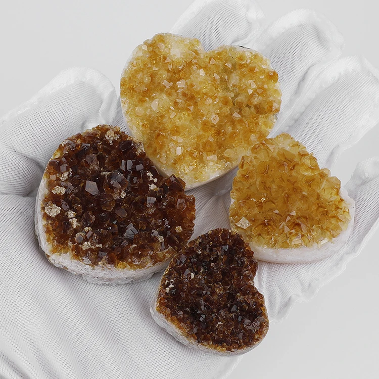Wholesale Raw Large Heart Shape Citrine Crystal Quartz Cluster Natural Citrine for Sale