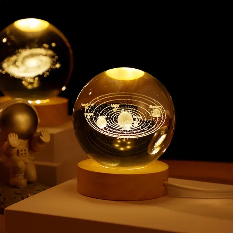 Galaxy Warm Light Illusion Lamp Base Nightlight Night Light Lamp Wood Gifts 3d Crystal Ball 3d for Birthday LED 30 60 80 DC 6V