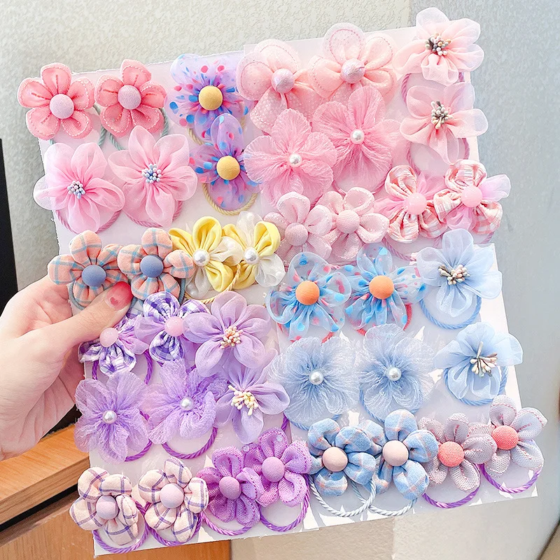 Hot Selling Korean Style 10Pcs/Set Cartoon Flower Elastic Hair Bands Kids Hair Ties Set