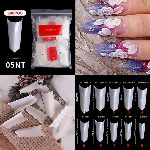 500PCS White Clear V Straight Round End Full/Half Acrylic Ballet Coffin French False Nail Tips False Toenail Tip Manicure