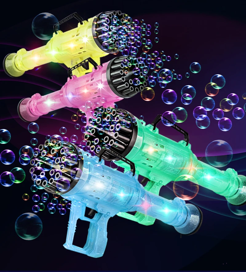 Outdoor Rocket Boom Machine Kids Electric Toy Light Gattling 21 Hole Bubble Gun Shooter